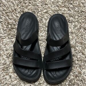 CROCS Black Strappy Slide Sandals